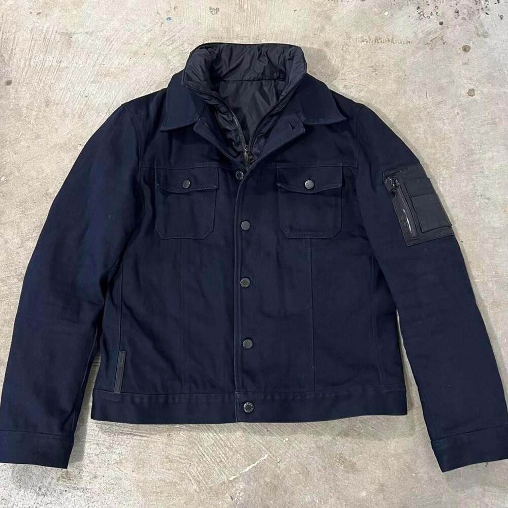 Prada Navy Cotton Nylon Panel Bomber Jacket
